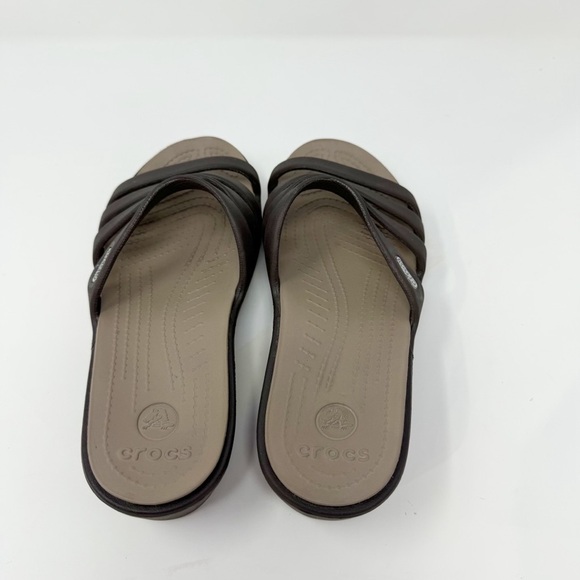 Crocs Wedge Sandals Women’s Size 8 Brown Strappy Slip-On Comfort Shoes - Picture 5 of 13